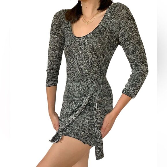 BCBG MaxAzria Y2K Scoop Neck 3/4 Sleeve Gray Heather Mini Dress Size Medium - Picture 1 of 10